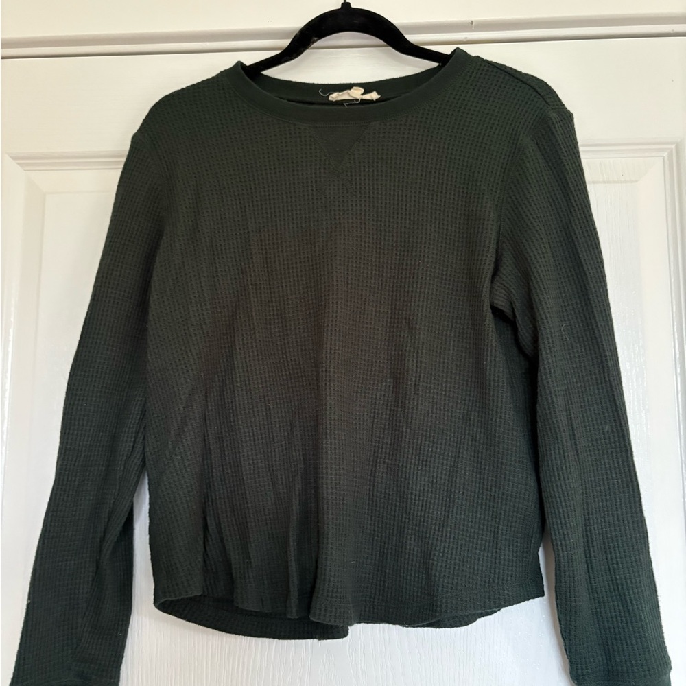 Madewell Forest Green Waffle Knit Long Sleeve Top